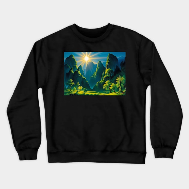 Brilliant Sun Shining Over A Green Valley Crewneck Sweatshirt by CursedContent